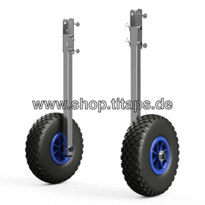 Hjulsæt til gummibåd transporthjul sammenklappelig rustfrit stål SUPROD ET260, sort/blå hjul til oppustelige både dinghy wheels 1