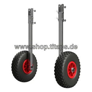 Hjulsæt til gummibåd transporthjul sammenklappelig rustfrit stål SUPROD ET260-LU, sort/rød hjul til oppustelige både dinghy wheels 1