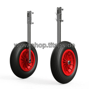 Hjulsæt til gummibåd sammenklappelig rustfrit stål SUPROD ET350-LU, sort/rød hjul til oppustelige både transporthjul 1