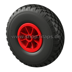 2 x Roda pneumática Ø 260 mm 3.00-4 chumaceira lisa roda de lançamento roda de camião manual trolley, preto/vermelho pneus 1