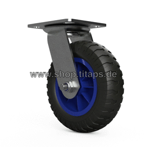 1 x Rueda giratoria con rueda de PU Ø 160 mm cojinete liso rodillo de transporte a prueba de pinchazos, negro/azul neumáticos 1