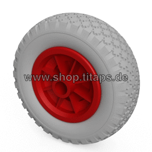 2 x Polyurethane Wheel Ø 200 mm 2.50-4 Plain Bearing Roll Launching Wheel Puncture Proof, grey/red Tires 1