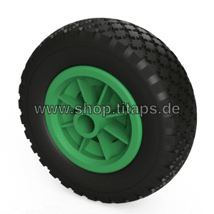 10 x Rueda de poliuretano Ø 200 mm 2,50-4 cojinete liso rollo rueda de lanzamiento a prueba de pinchazos, negro/verde neumáticos 1