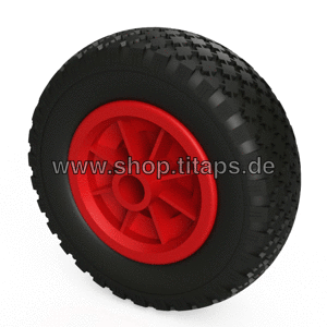 10 x Polyurethane Wheel Ø 200 mm 2.50-4 plain bearing, PUNCTURE PROOF, black/red 1