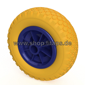 1 x Polyurethan hjul Ø 200 mm 2.50-4 glideleje, PUNKTUR BEVIS, gul/blå 1