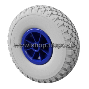 4 x Polyurethane Wheel Ø 260 mm 3.00-4 plain bearing, PUNCTURE PROOF, gray/blue 1