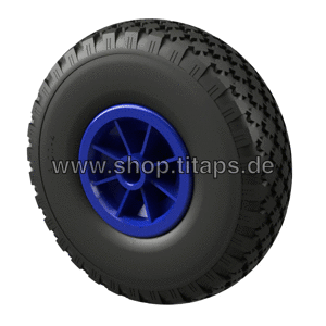 2 x Polyurethane Wheel Ø 260 mm 3.00-4 Plain Bearing Launching Wheel Hand Truck Wheel Puncture Proof, black/blue Tires 1