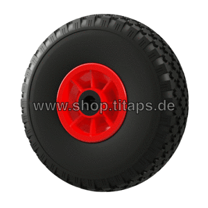 4 x Polyurethaan wiel Ø 260 mm 3.00-4 naaldlagers, PUNCTURE PROOF, zwart/rood 1