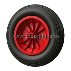 2 x Ruota in poliuretano Ø 350 mm 3.50-8 cuscinetto a strisciamento ruota di carriola pneumatici a prova di foratura, nero/rosso 1